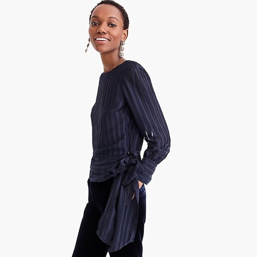 J. Crew Shadow Striped Side Tie long Sleeves Top